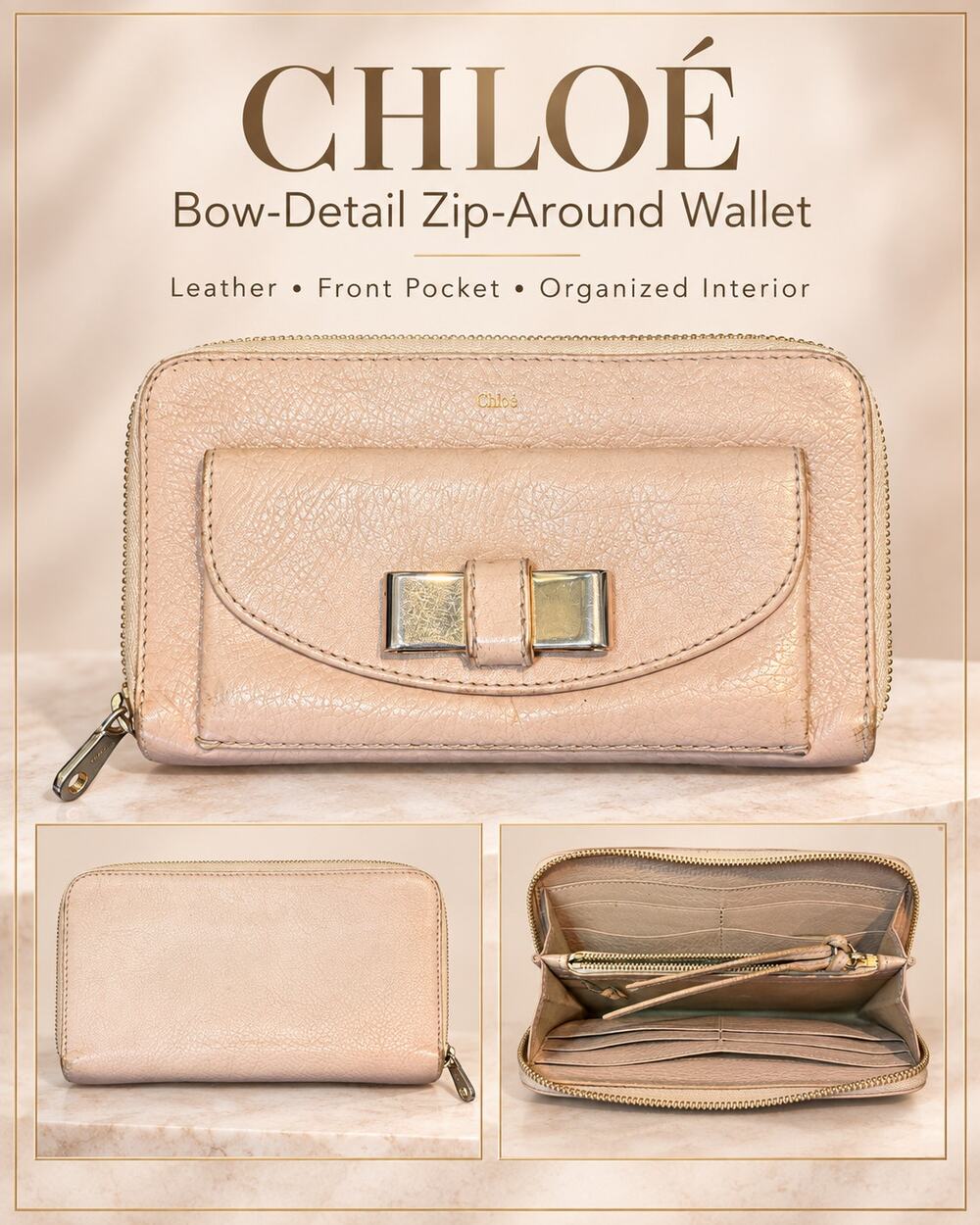 Chloé Lily Zip-Around Wallet*pink nude